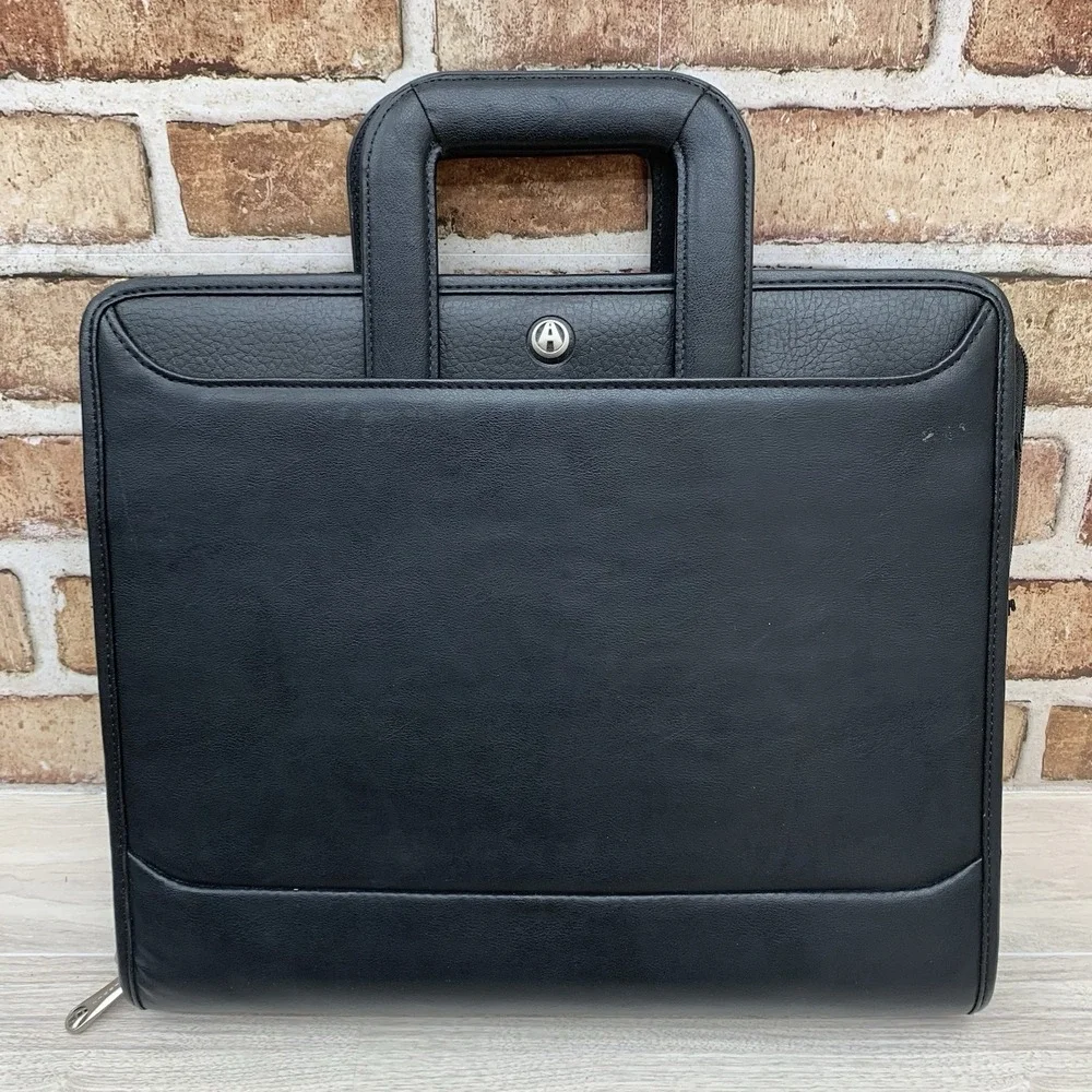 Avenues Portfolio Briefcase Bag Black Faux Leather‎ Retractable Handle Travel